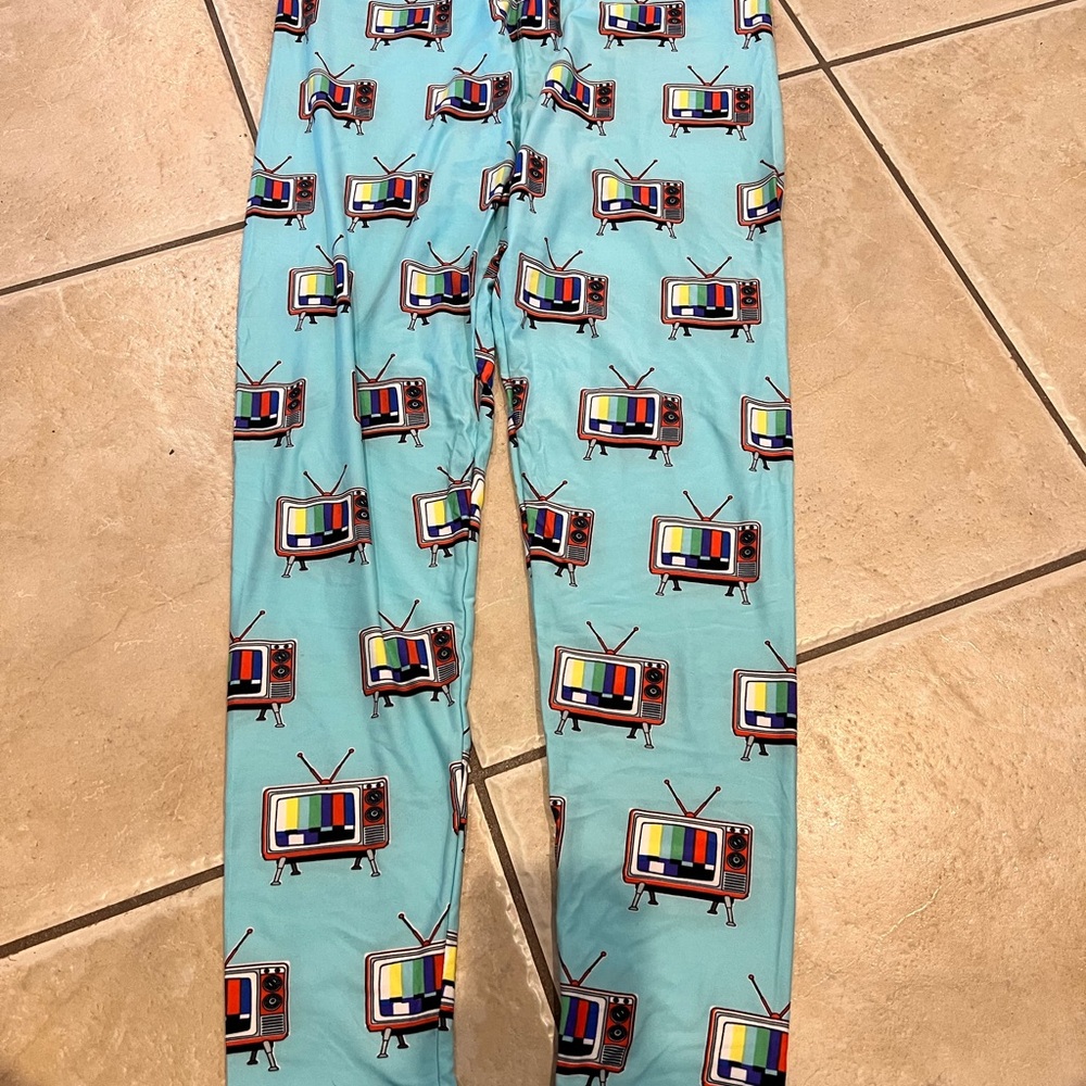 LuLaRoe Women's Leggings with Retro TV Print - Blue
